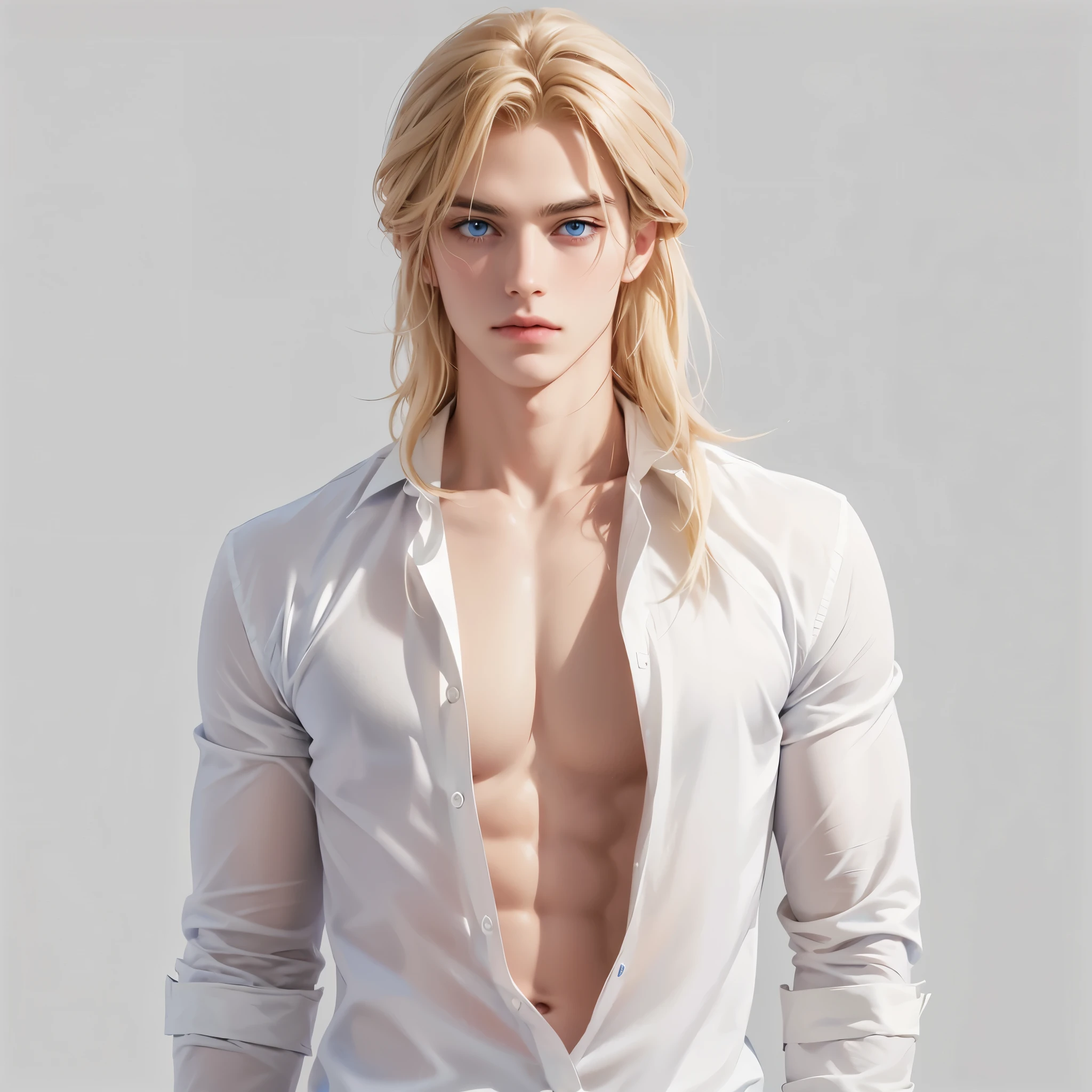 Long blond hair , blue eyes, male, black background, High Detail