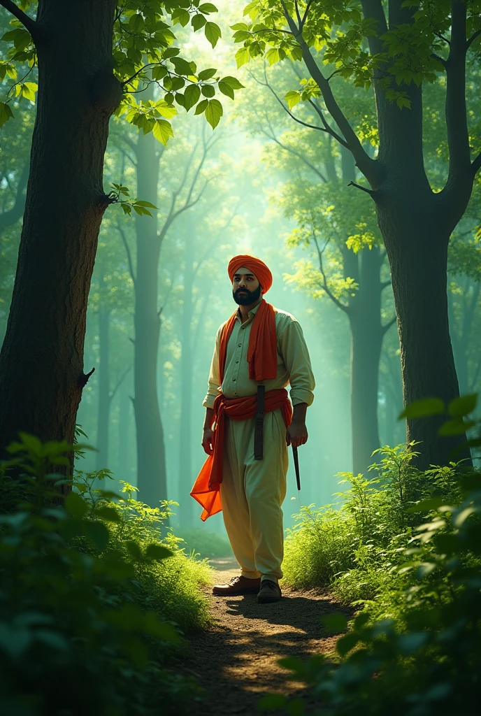 Bhagat Singh stand between beautiful forest 
