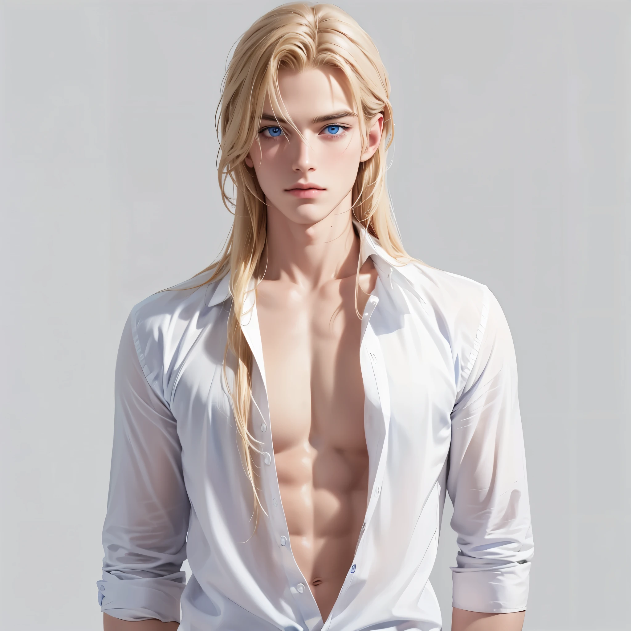 Long blond hair , blue eyes, male, black background, High Detail