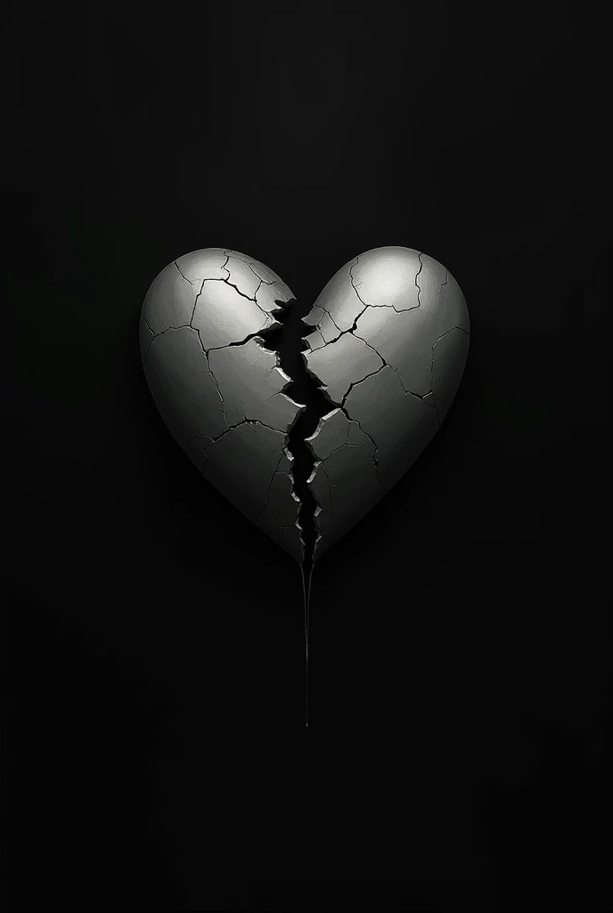 Black broken heart white outline with black background 