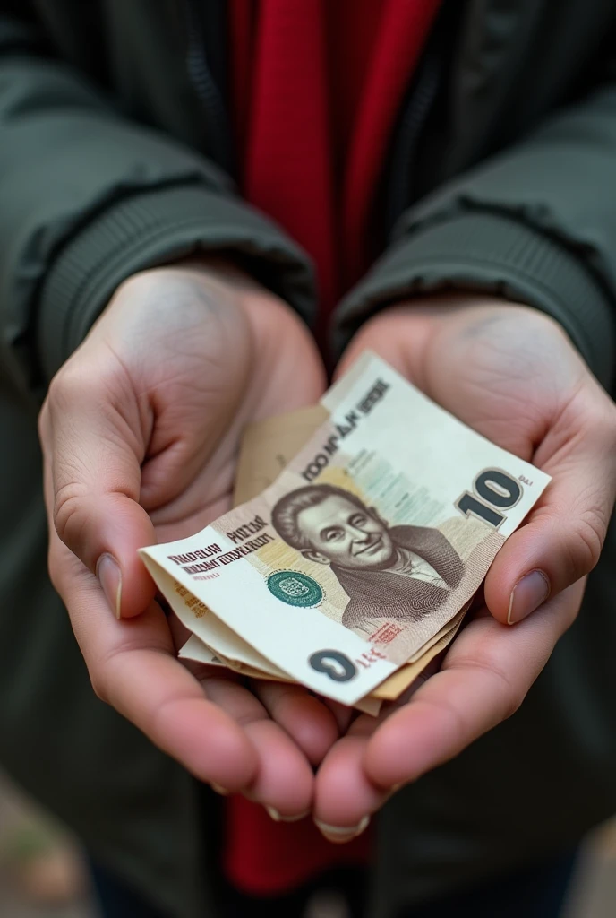 hands holding money. the currency should be rubles