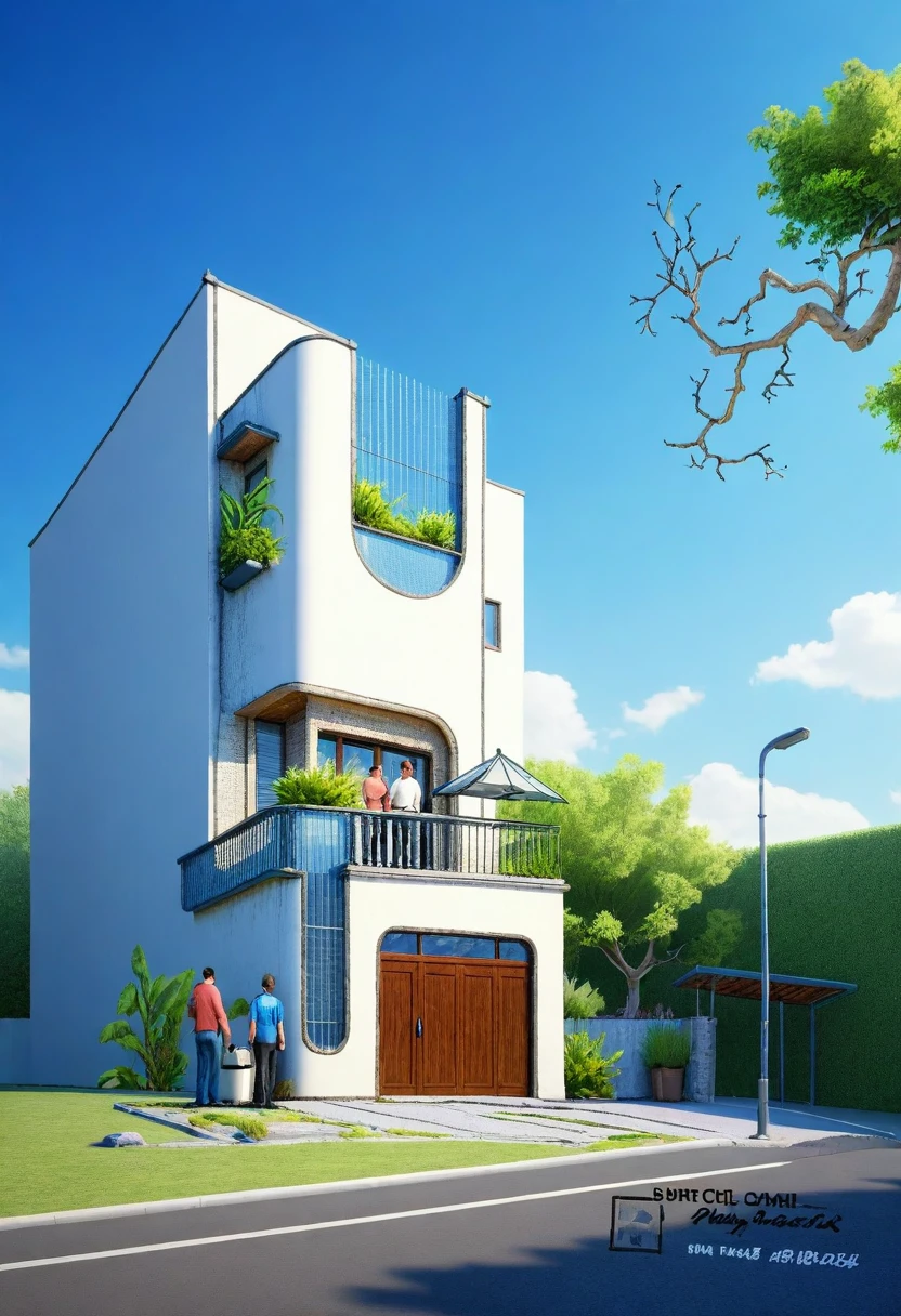 Architectural style Architectural style, ((Classic Style House)),(masterpiece) , ((best quality)), dramatic lighting, high quality outdoors, sky, day, cloud, tree, blue sky, building, scenery, road, real world location, sunlight, enough detail, high resolution,super realistic, Photorealistic, highly detailed, balcony, plants, door, car, truck, parking slot, paving, . Clean lines, architectural drawing, highly detailed , . Clean lines, geometric shapes, minimalist, modern, architectural drawing, highly detailed
