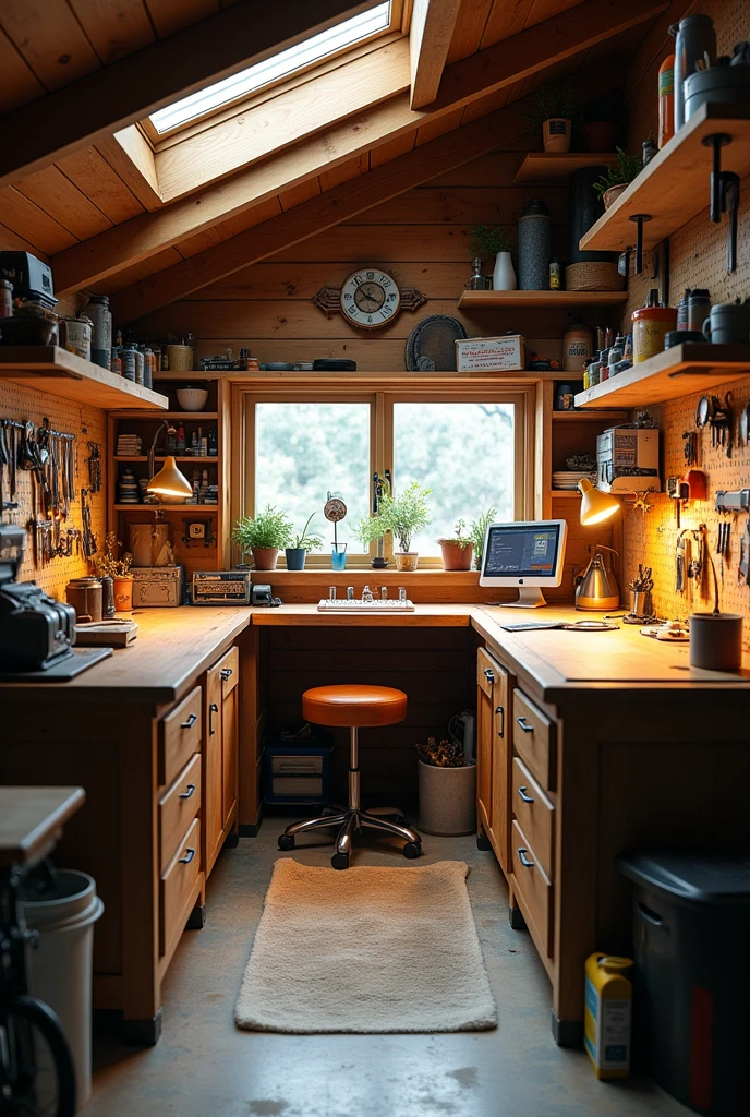 Generate plan of room under the stairs that is 80cm wide and 230cm long with a workshop inside