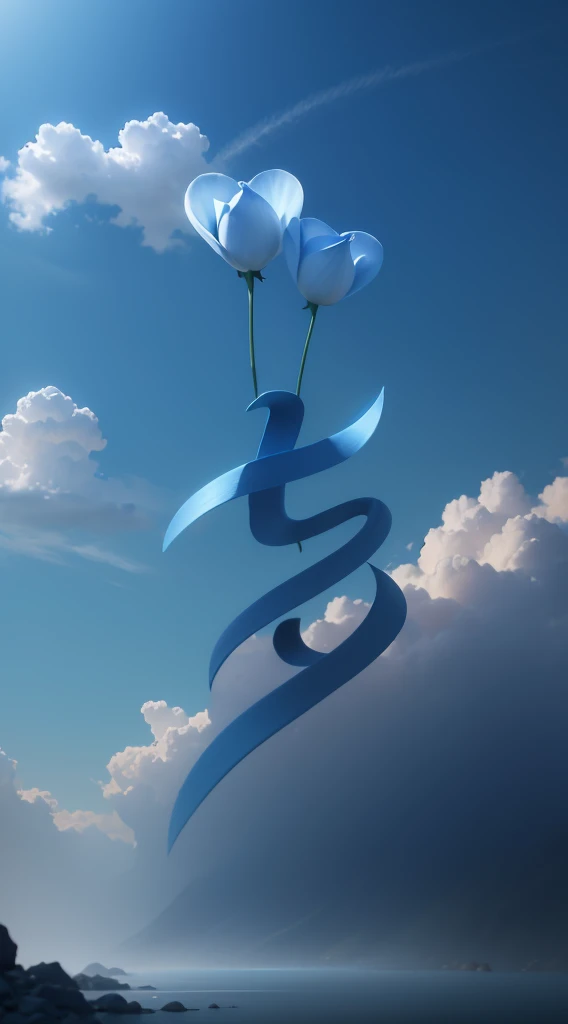 Full of blue roses,blue sky and white clouds in the distance,a stream,full of flowers and plants,high definition,photography style,octane rendering,Tyndall effect,8k,