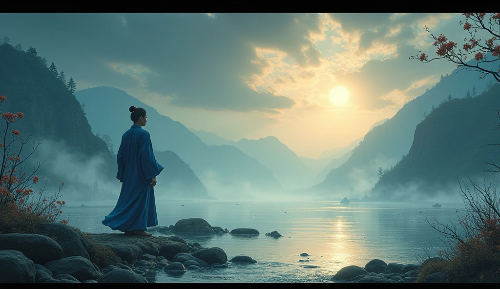 One picture describes five scenes,Movie storyboard scene 1:The sky rises straight up and destroys the vast,The Endless Tai Chi Long Scene 2:I haven't seen blood and grief for years,Forgetting Life and Death and Living in the Dust, Scene 3:Flying Stars Fly Far Away Crossing the Guan River,Ask the Lotus How to Know the Color of Ice and Snow Scene 4:Why hate the desolation after drinking,One Sorrow Is Not Enough to Unite the River Scene 5:The moon falls on the eaves of clothes,Borrowing a sword to pick flowers and scatter branches