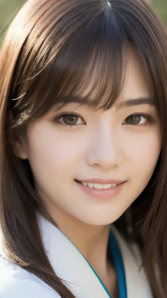 best quality, face focus, soft light, ultra high res, (photorealistic:1.4), RAW photo, Shinozaki Ai, white skin, kawaii, 1 Japanese girl, solo, cute, (smile), (pupil, lights in the eyes), detailed beautiful face, Medium-sized breasts,(high resolution detail of human skin texture),(long hair),(portrait), upper body, white traditional kimono, no makeup