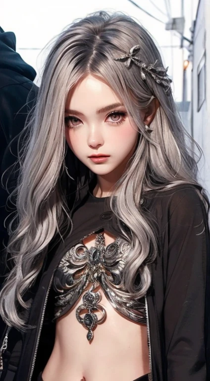 masterpiece, Highest quality, (alone focus), (Perfect Face:1.1), (Attention to detail:1.1),dramatic, 1 person, (Pale skin), Long white hair, White eyes, [Thin eyebrows], alone, Venetian Mask, White luxury suit, Covered navel, Pouting, Covered, Ballroom, Detailed Background, art：artgerm と greg rutkowski,  Cinema Lighting, rose