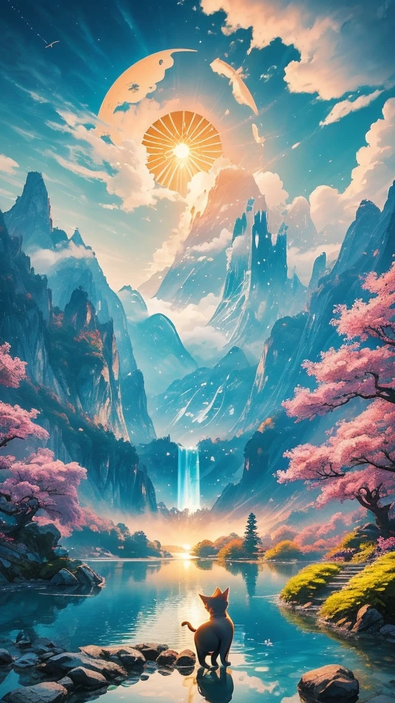 It represents a wish reaching the heavens.、Light reaching up to the sky enhances mental concentration and focus、Calm sea or lake. Represents the reward of hard work.、Scenery of the rising sun brings good fortune、The Seven Lucky Gods and the Maneki-neko cat represent the opening of the path to success.、Open Door