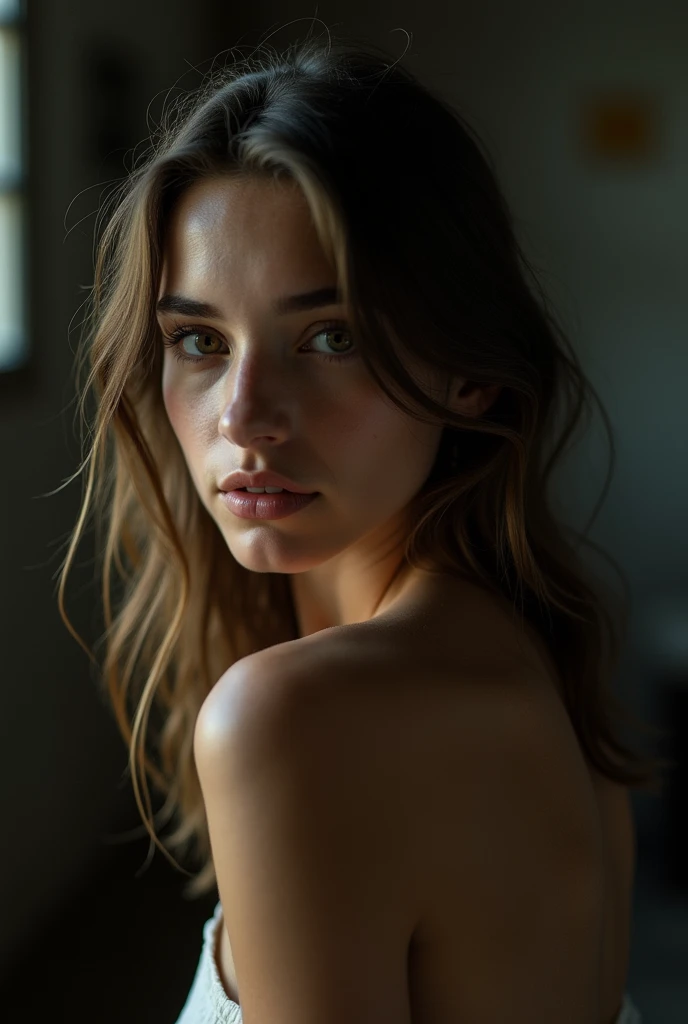 a naked girl, long shot, beautiful detailed eyes, beautiful detailed lips, extremely detailed eyes and face, long eyelashes, delicate facial features, serene expression, elegant pose, natural lighting, soft shadows, warm color tones, (best quality,4k,8k,highres,masterpiece:1.2),ultra-detailed,(realistic,photorealistic,photo-realistic:1.37),natural skin texture, high-resolution, studio lighting, cinematic composition, dramatic lighting, moody atmosphere, chiaroscuro effect, fine art portrait