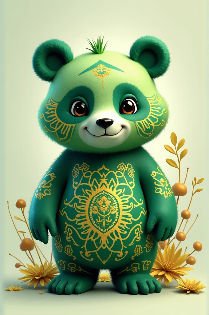 Green panda with Thai pattern