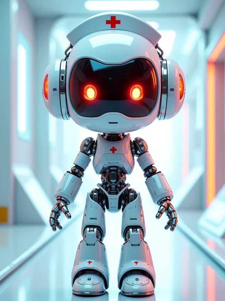 Pixar style,(Blind box toy style:1.2),(full-body shot),1 transparent cute mechanical nurse doll,Transparent Mecha,(Exquisite nurse hat:1.2),(Luminous goggles:1.2),colored neons,High-tech mechanical parts,Metal body,Detailed mechanical metal design,Vibrant colors,Dynamic glow,Reflective metal surface,Bright environment,Dynamic poses,Exquisite existence,Skills Improvement,interlocking mechanical gears,Stylish design,motion blur effect,Detailed metal treatment,Sci-fi atmosphere,Streamlined aerodynamic shape,Laser scanning pattern,Holographic projection,LED Light Track,Beautiful and unforgettable,Advanced sensors,Complex algorithms,Ominous and mysterious atmosphere,Electric Spark,Shiny chrome,Propulsion systems of the future,clean,White background,(Global Illumination,Ray Tracing,High Dynamic Range,Unreal Rendering,Reasonable design,High Detail,masterpiece,Best quality,Ultra HD,light),chibi, locomotive, 3d style