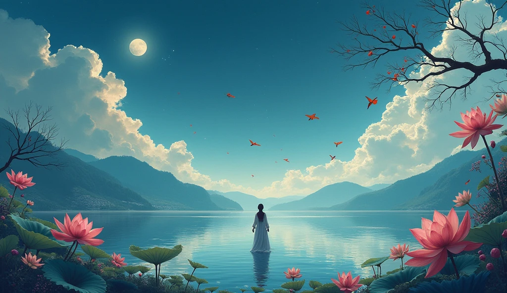 One picture describes five scenes，Movie storyboard scene 1:The sky rises straight up and destroys the vast，The Endless Tai Chi Long Scene 2:I haven&#39;t seen blood and grief for years，Forgetting Life and Death and Living in the Dust, Scene 3:Flying Stars Fly Far Away Crossing the Guan River，Ask the Lotus How to Know the Color of Ice and Snow Scene 4:Why hate the desolation after drinking，One Sorrow Is Not Enough to Unite the River Scene 5:The moon falls on the eaves of clothes，Borrowing a sword to pick flowers and scatter branches