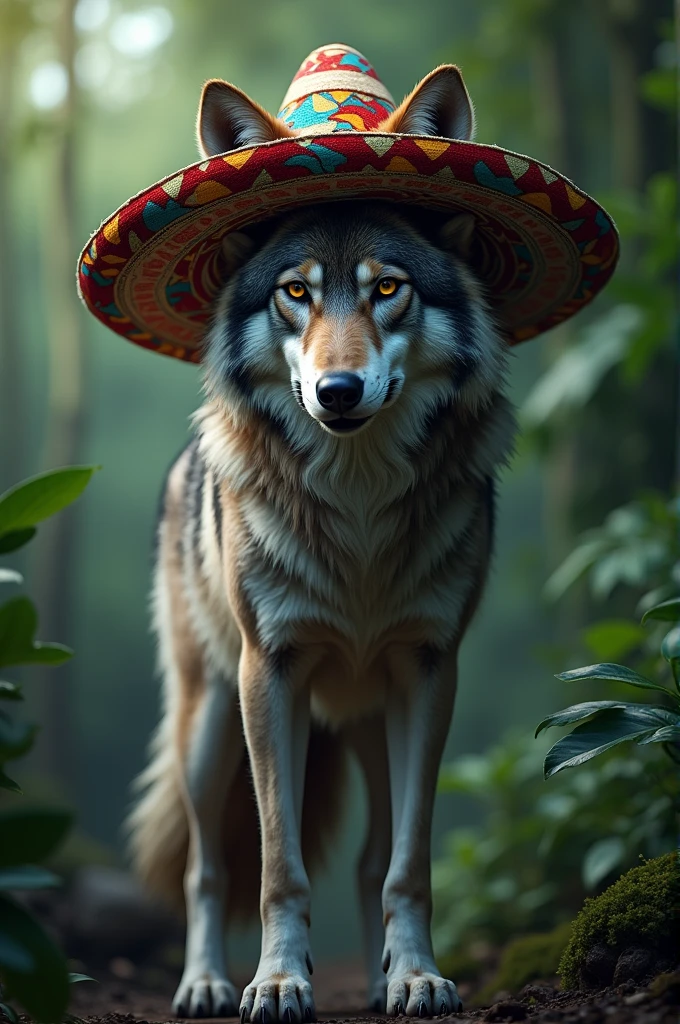 A wolf with a Colombian hat