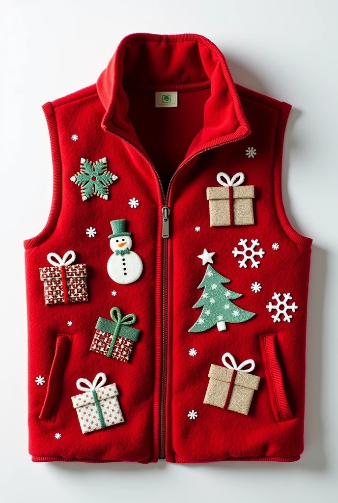 Christmas pattern decoration: Design Christmas elements on the vest,Like snowflakes、Christmas tree、Gifts, etc.,Highlight the festive atmosphere。
Red details: 添加Red details装饰,Such as the neckline、pocket、Buttons, etc.,Matching the Christmas colors。