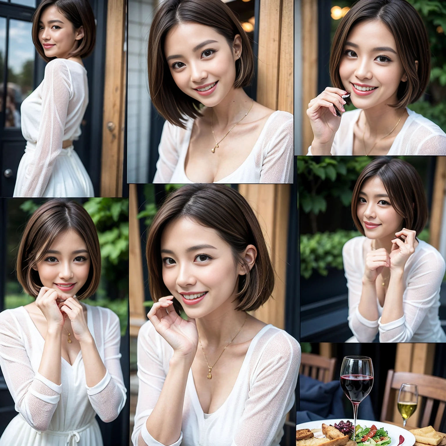 (Realistic:1.1),(masterpiece,Highest quality),8k,(56 years old), 53 years old, ベリーslimボディ、slimカップル、Tight waist,Upper Body,full-course dinner、wine 、Amazing view of the sunset sky and clouds、Perfect Anatomy, Brown Hair, short hair,Random Hairstyles,((Highly detailed face and eyes:1.2)),Perfect golden ratio face,Long sleeve shirt、dress,(smile:1.2)、Shortcuts、cute、(Realistic, Intricate details:1.2), A bright smile、short hair,Bright Face、赤wine 、Appetizers、Italian food、wine bottle、Champagne、スパークリングwine、(slimな顔), (The body is slim), (Brown Hair), (Shortcuts), Upper Body, 白wine, slim, wineグラス,