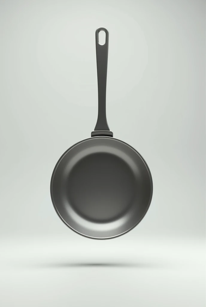 The frying pan should stand vertically on its side. , he shouldn't have a hand, legs, eyes, mouth, nose