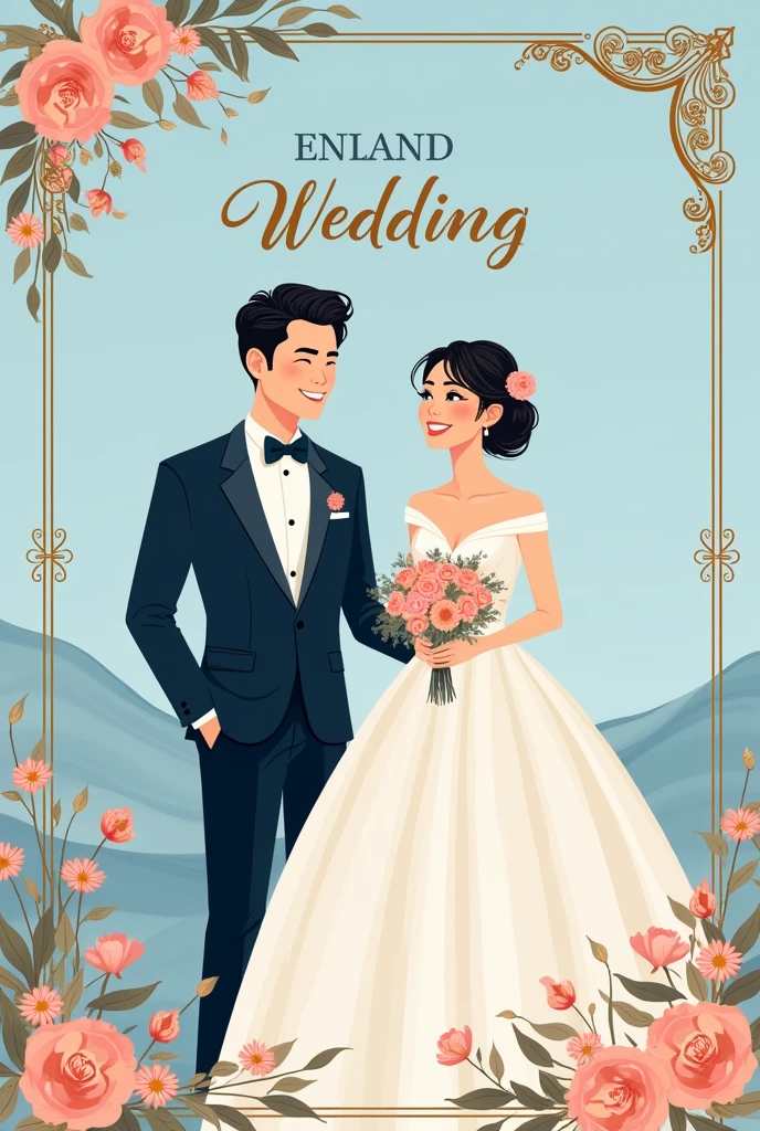 A sky blue and gold Wedding card for Mr Olebile & Mrs Seokwang