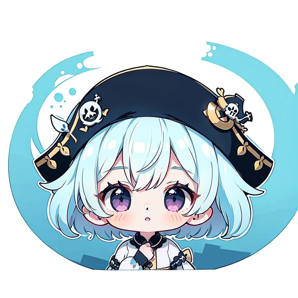 Chibi、((Body completed))、((High detail))、((high quality))、((Detail Hand))、1 girl、Long Hair、The hair on top is black、The hair underneath is dark blue、Ombre Hairstyles、Purple Eyes、Red and black pirate style、Pirate Hat、Chibiスタイル、Transparent Background、centered position。