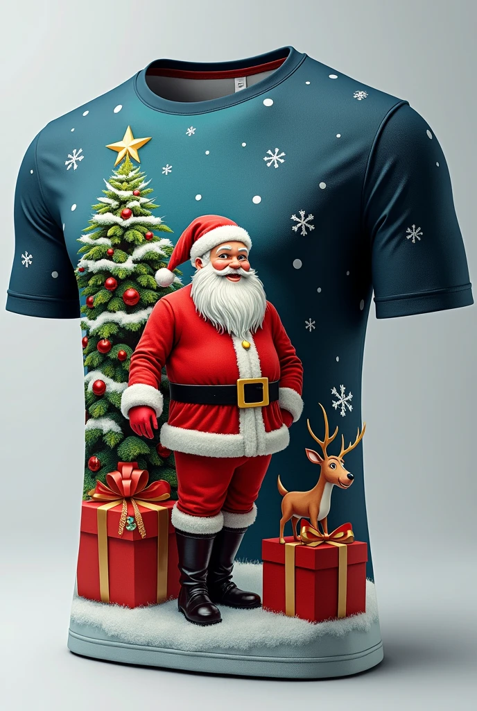 Design Name： Christmas Surprise 3D Printed T-Shirt Design Description： This T-shirt combines traditional Christmas theme elements with creative design，3D printing technology presents vivid and realistic effects，Bring people a unique visual experience。

Design elements：

Christmas themed patterns： Santa Claus、reindeer、Traditional elements such as gifts combined with modern design，Forming interesting patterns。
Interactive Design： Some graphic elements can be animated、Discolored or contains hidden patterns，Interact with the wearer。
Stereo Effect： 利用3D印花技术创造出Stereo Effect，Make the pattern look lifelike，Add fun。
Elements of humor： Add some humor、of interesting elements，Like a cat on a Christmas tree、The elves jumping out of the gifts, etc.。