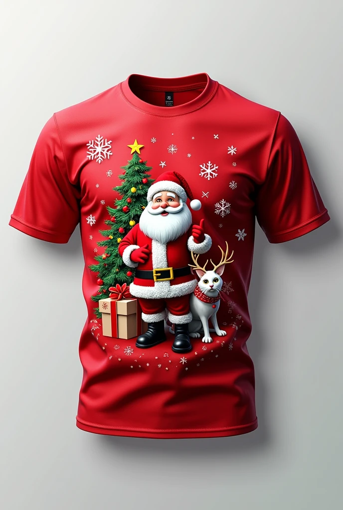 Design Name: Red Christmas Surprise 3D Printed T-Shirt Design Description: This T-shirt combines traditional Christmas theme elements with creative design,3D printing technology presents vivid and realistic effects,Bring people a unique visual experience。
Design elements:
Christmas themed patterns: Santa Claus、reindeer、Traditional elements such as gifts combined with modern design,Forming interesting patterns。
Interactive Design: Some graphic elements can be animated、Discolored or contains hidden patterns,Interact with the wearer。
Stereo Effect: 利用3D印花技术创造出Stereo Effect,Make the pattern look lifelike,Add fun。
Elements of humor: Add some humor、of interesting elements,Like a cat on a Christmas tree、The elves jumping out of the gifts, etc.。