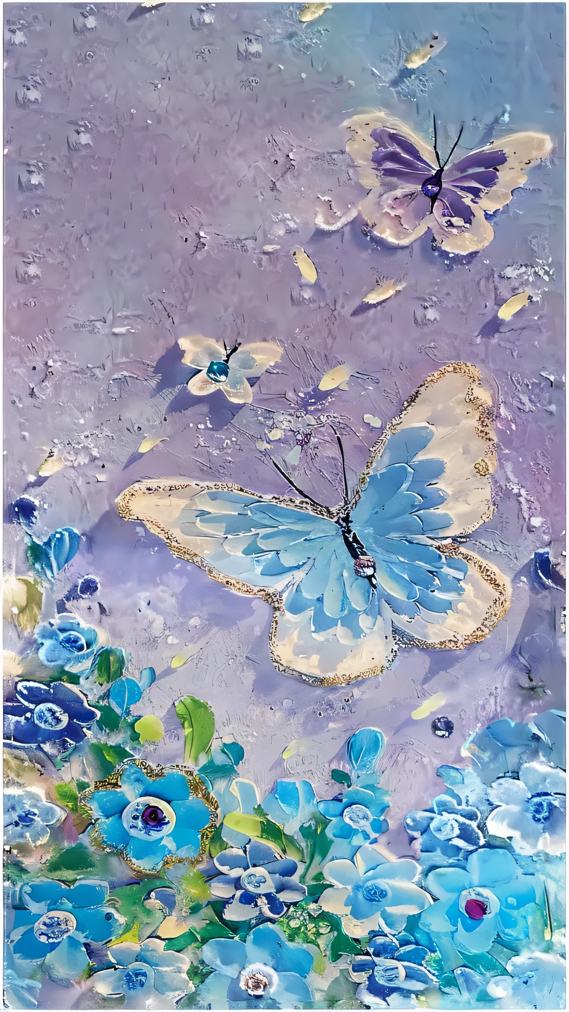 painting of a Butterfly and flowers with a purple background, harmony of Butterfly, Butterfly, glowing blue Butterfly, flowers and Butterfly, Butterfly floating in the sky, author:Sim Che Tsai, Butterfly, Butterfly flying, 2021, 2 0 2 1, Butterfly in the foreground, sea Butterfly, Acrylic art, 2020, 2 0 2 0