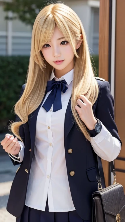 Small breasts、Young、Hide your chest、uniform、 ((Gal Hairstyles)) blonde, 