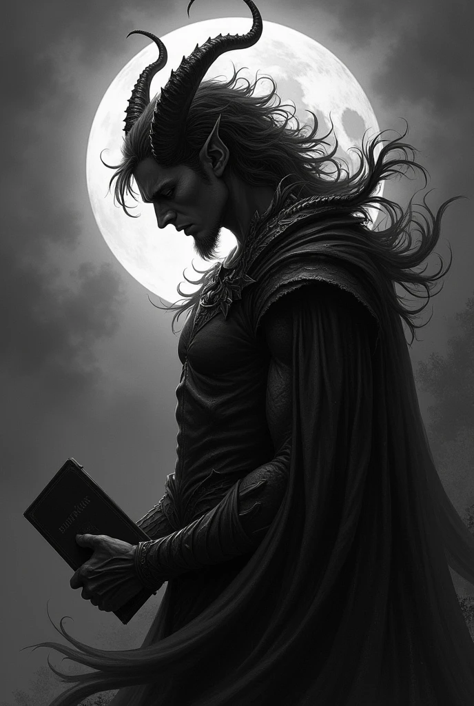 Male Demon,Black & White,Crescent Moon, There is a book=MAX_memory