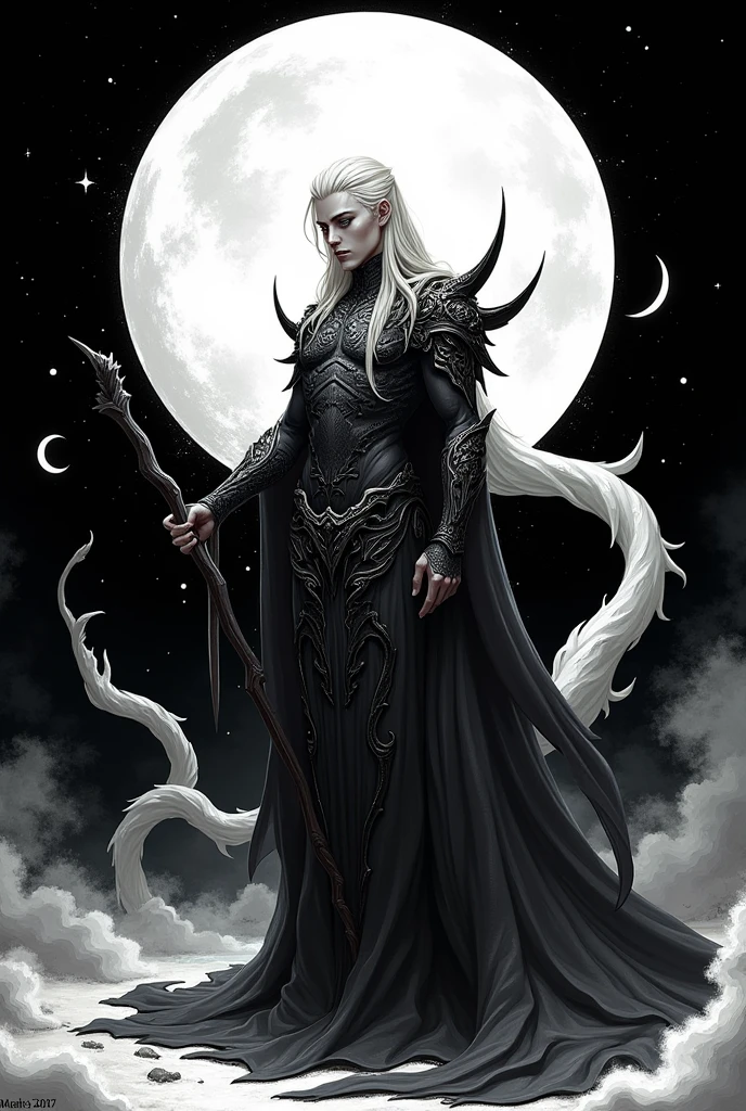 Male Demon,Black & White,Crescent Moon, There is a book=MAX_memory