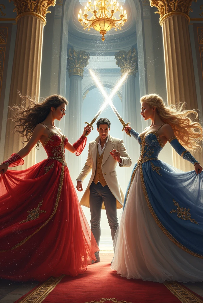 drawing of a cover about royalty where two princesses fight over a prince