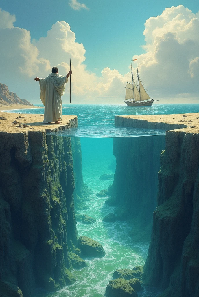 Moses lifted up his rod、Reaching out to the sea、将The sea splits in two。If so、Israel、Can sail on dry waters、The sea splits in two、The sea splits in two、Exposed sea bed、Moses Exodus、Moses Exodus、The sea splits in two、The sea splits in two、The sea splits in two