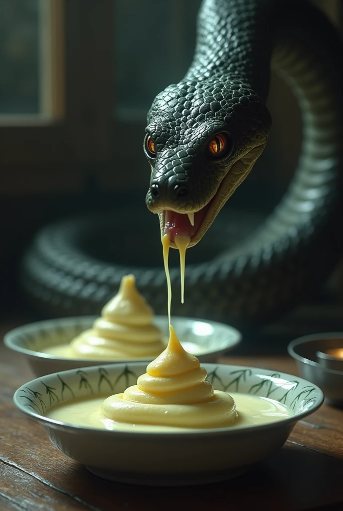 Drops of poison came out of the snake's mouth and fell into the milk. When the guests ate the pudding made from this milk, they all perished. Now who is to blame? The first student wrote:"This is the fault of the employee. He should have covered the dishes. Therefore, the murder of the guests is his responsibility. He will be punished. Generate 3 pic