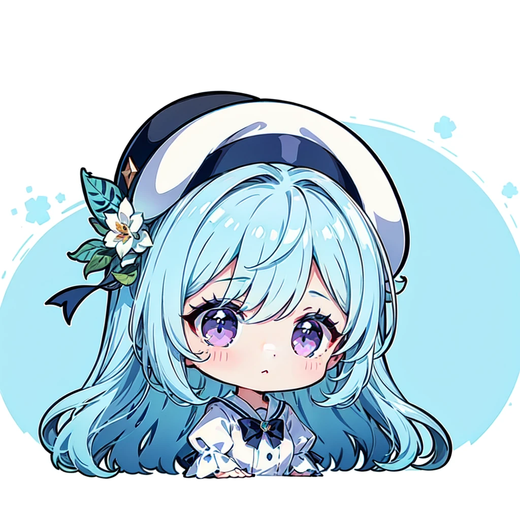 Chibi、((Body completed))、((High detail))、((high quality))、((Detail Hand))、1 girl、Long Hair、The hair on top is white、The hair underneath is dark blue、Ombre Hairstyles、Purple Eyes、Light blue and white sailor、Sailor hat、Chibiスタイル、Transparent Background、centered position。