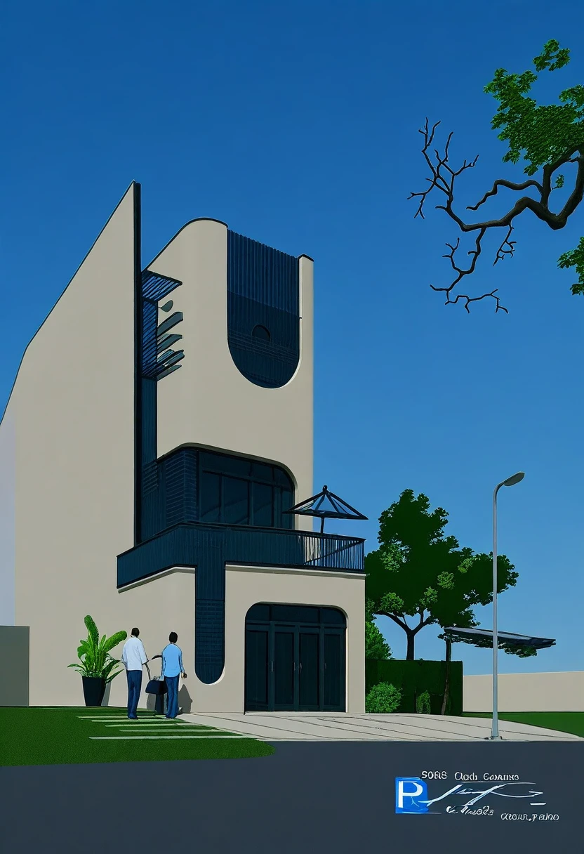 Architectural style Architectural style,  ((Classic Style House)),(masterpiece) , ((best quality)), dramatic lighting, high quality outdoors, sky, day, cloud, tree, blue sky, building, scenery, road, real world location,  sunlight, enough detail, high resolution,super realistic, Photorealistic, highly detailed, balcony, plants, door, car, truck, parking slot, paving, . Clean lines, architectural drawing, highly detailed  , . Clean lines, geometric shapes, minimalist, modern, architectural drawing, highly detailed
