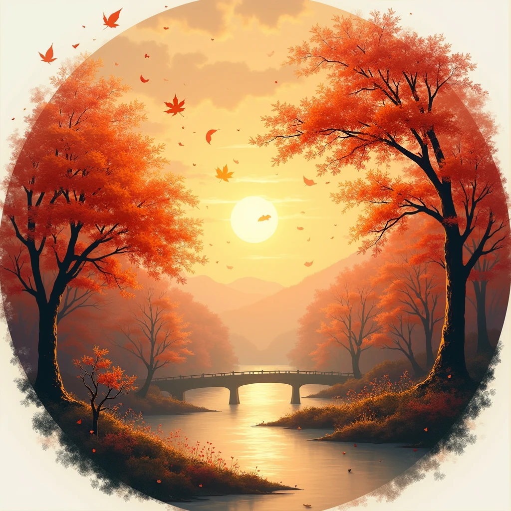 Generate round Mid-Autumn greeting cards, styled like atmospheric paintings, airbrush art
