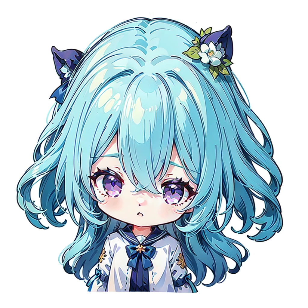 Chibi、((Body completed))、((High detail))、((high quality))、((Detail Hand))、1 girl、Long Hair、The hair on top is white、The hair underneath is dark blue、Ombre Hairstyles、Purple Eyes、Light blue and white sailor、Sailor suit、Chibiスタイル、Transparent Background、centered position。whole body、