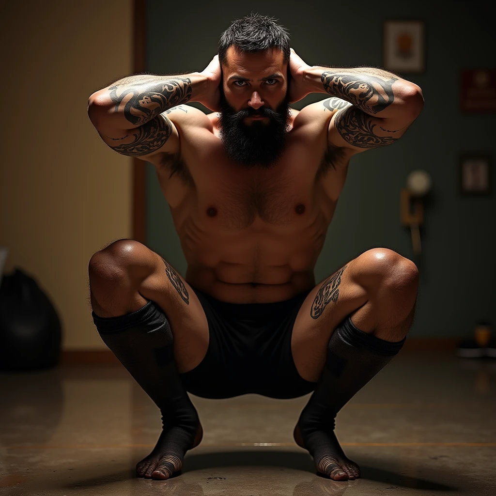 y dilf white coach daddy soccer player squatting over the viewer, white socks, adidas socks, dirty socks, showing feet, dark features, beard, indoor lighting, hairy, proportionate body, sport calf high socks, man spread, male focus, squat, short hair, lean body, showing hairy gaping anueautiful detailed erect p brown, full body tattoos, toned body, his hands are behind his head, from below