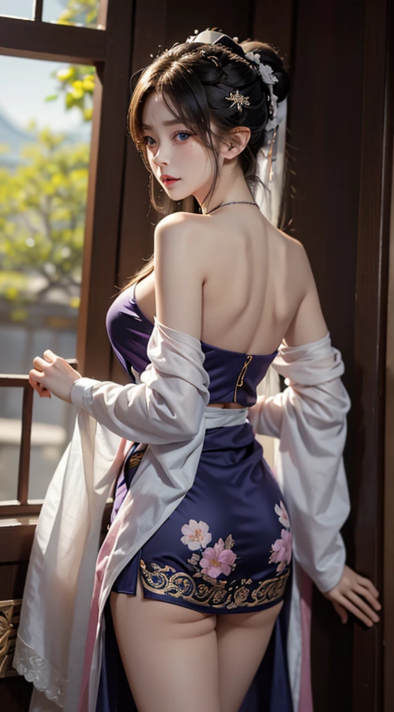 no, (8ก, raw photos, Highest quality, Masterpiece:1.2、raw photos)、Portrait, High resolution raw color photos, professional photos、(angle from far away:1.1)、(Turn around:1.2)、(Show your back)、Super resolution, (reality, Real photos:1.3), angle from far away、Very detailed pussy, very detailed and beautiful, very detailed, Amazing details、(Beautiful, cute woman with a perfect body.:1.4)、Big, slender breasts:1.2、full body image, Amazing details、Beautiful, cute woman with a perfect body.:1.4、Big, slender breasts:1.2、Shiny skin、glossy lips、High resolution face and skin、good eyes、Double eyelids、very detailed、black hair、long hair、((((sufficient breasts:1.4))))、(High definition chest、happy expression)、(necklace)、(((Off shoulder kimono:1.3)))
