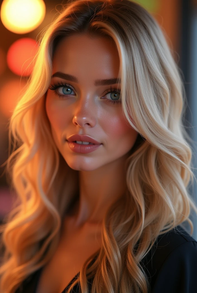 a beautiful detailed portrait of a blonde woman with blue eyes, long hair, wearing professional cosmetic artist attire, disney art style, extremely detailed face and eyes, flawless skin, warm lighting, vibrant colors, cinematic composition, masterpiece, 8k, photorealistic