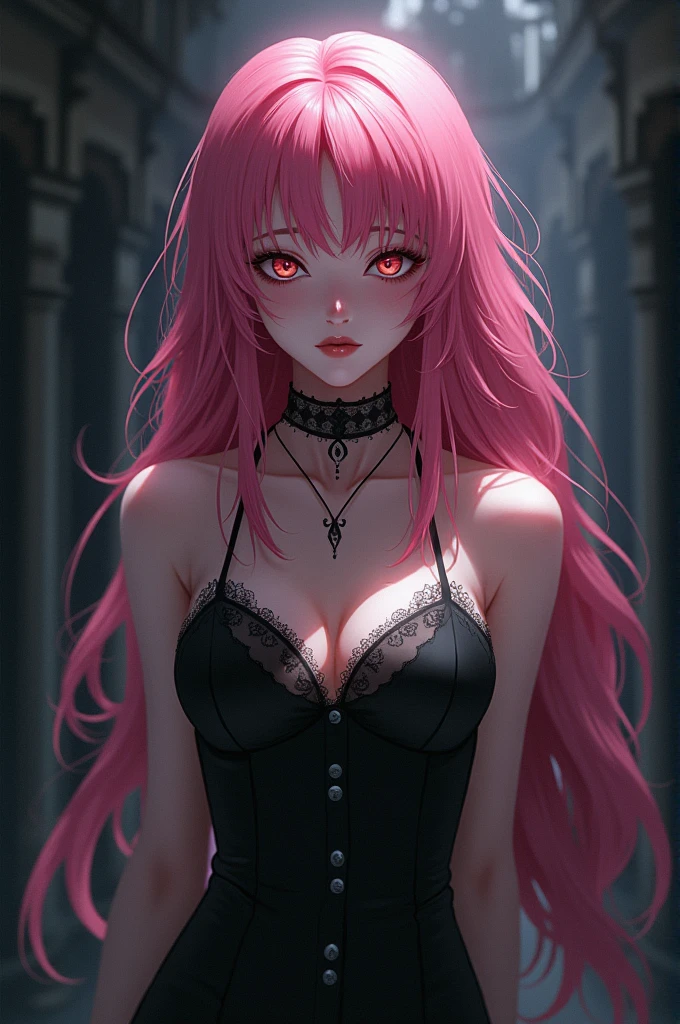 Dark gothic anime girl with sensual pink hair