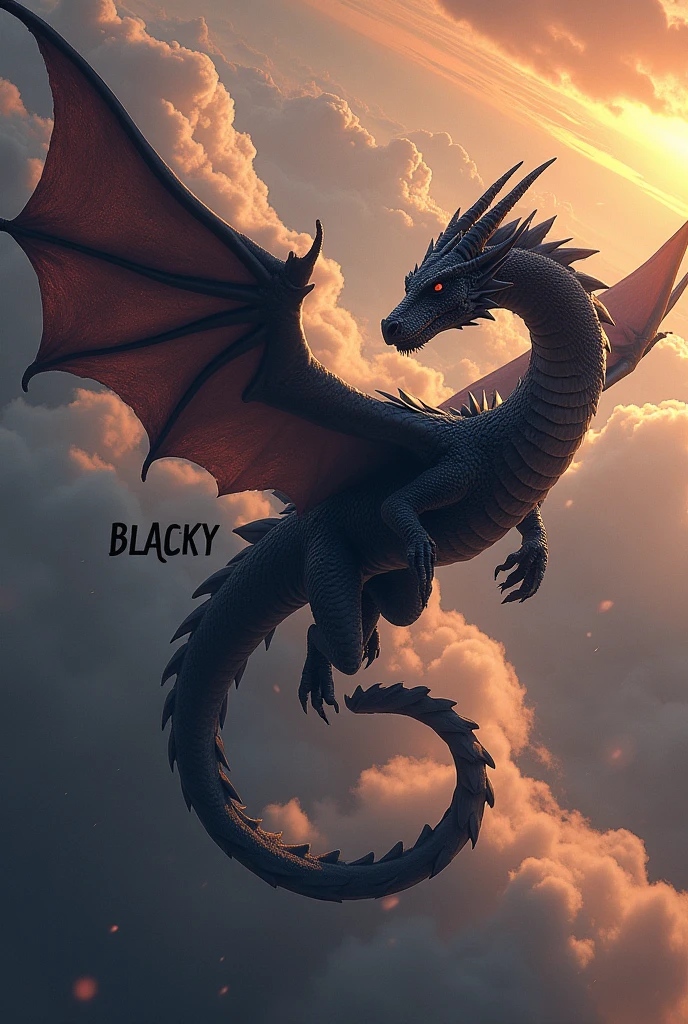 Create me a picture of dragons and the name BLACKY