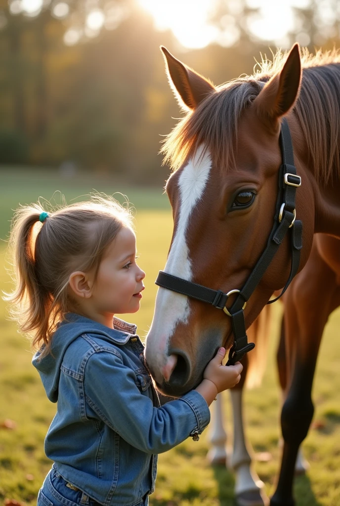 Girl petting a horse