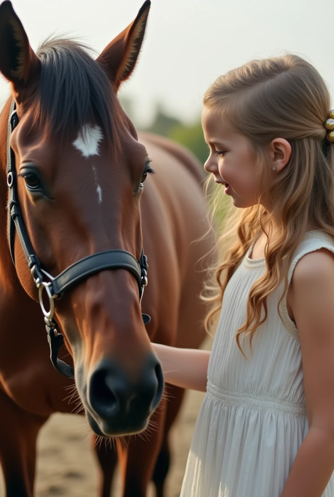 Girl petting a horse 