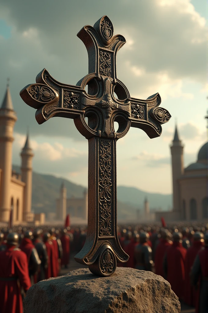 Analyze THE historical signifiance of THE türü cross in baldwins victory and İTS sybolisim in THE crusades hyperealistic cinematic 8k 
