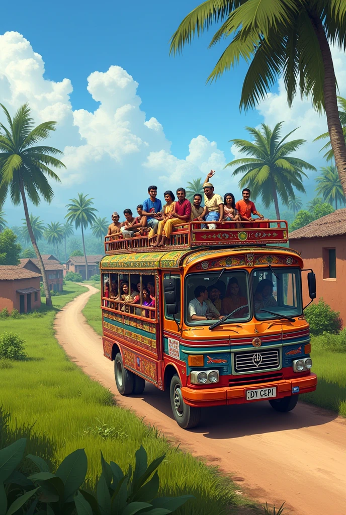 A indian Bus With Passenger ride in Village road in ets2 Theme