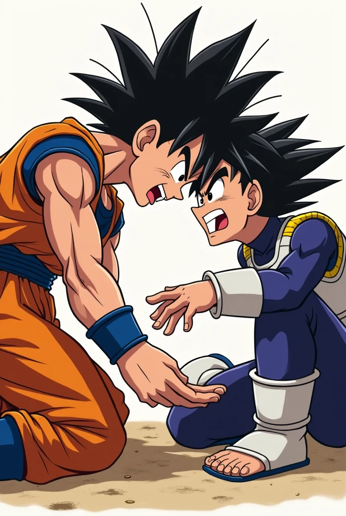Goku tickling Vegeta's feet
