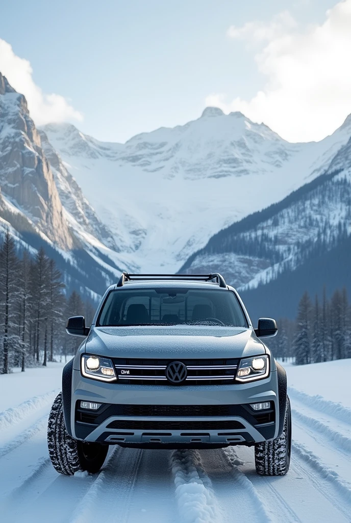 gray vw teramont car against the backdrop of snowy alps