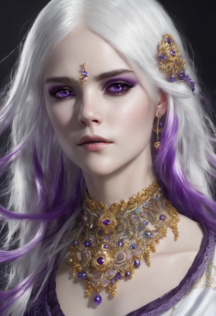 1girl, High Resolution, Long Hair, Purple Eyes, white hair,Masterpiece, Anatomically Correct, White Hair, Jewelry,, Realistic, white hair