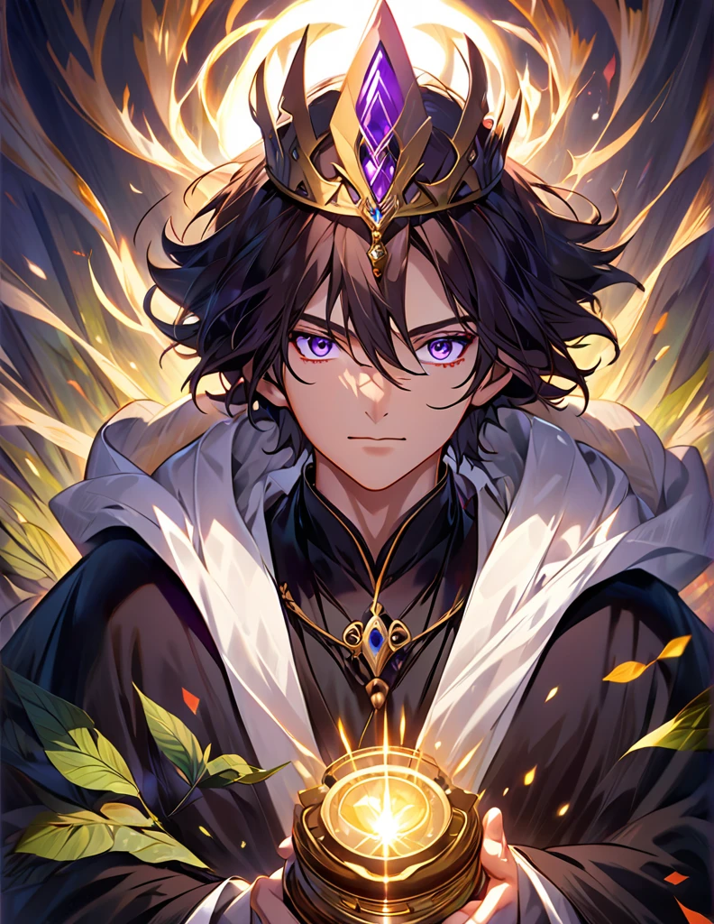Fir has slightly shining purple eyes that seem to hold the wisdom of centuries. He often wears a dark robe that conceals his regal stature and the mark of his true identity as a King of the wizarding world. His presence exudes an aura of mystery and power, and his face bears the weight of ancient knowledge and a dark past.