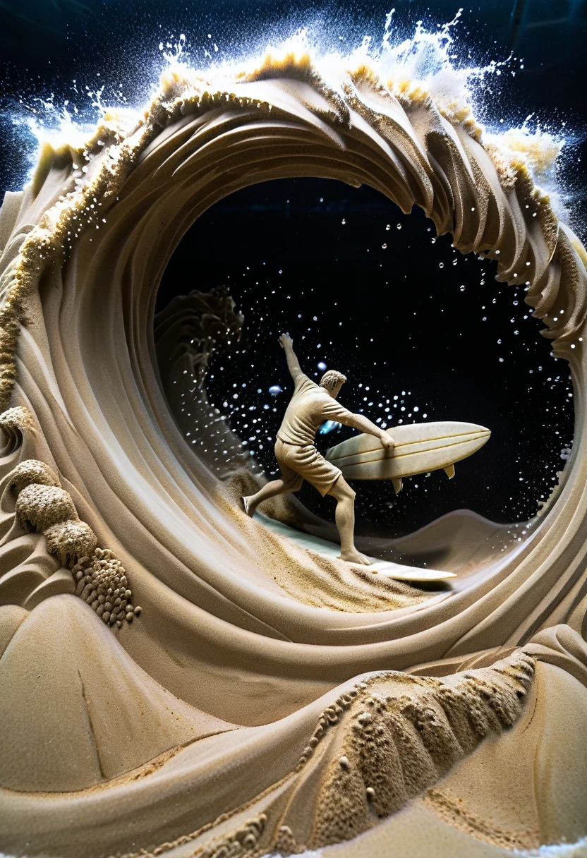 Sand sculpture style, Surfer conquers huge wave during storm, Splash,Bubbles tumbling in the air