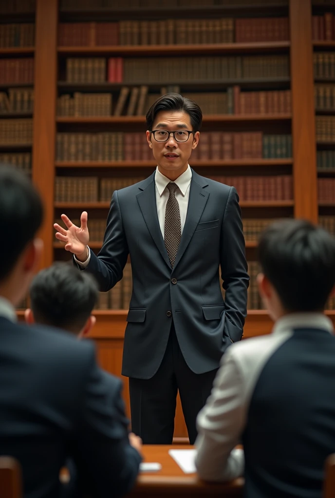 Jung Hoseok as an elite university professor , giving lectures 